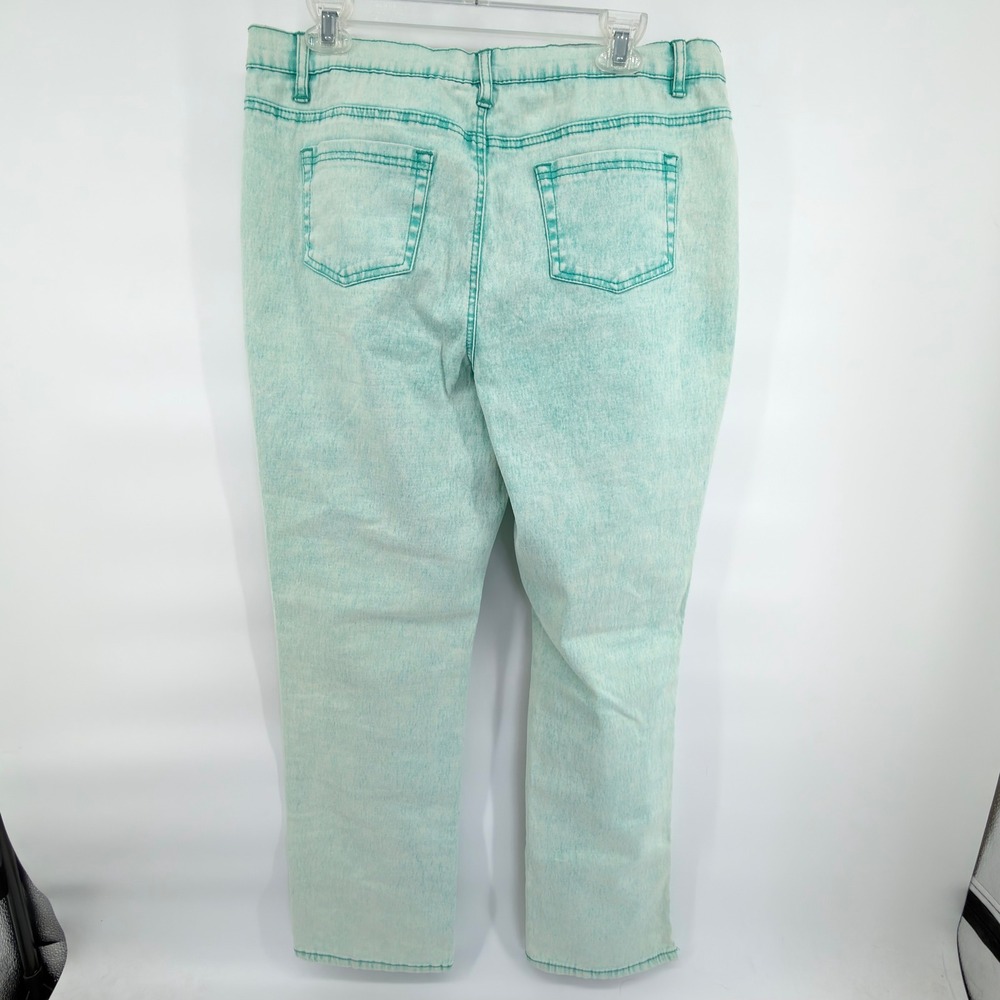 DG2 Diane Gilman Womens Jeans Size 14 Green Acid Wash Straight Leg Denim Pants - Picture 2 of 4